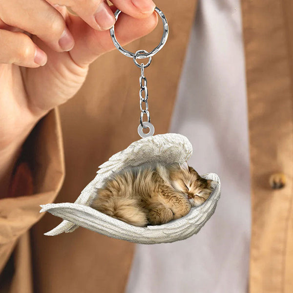 Sleeping Angel Acrylic Keychain British Longhair Cat