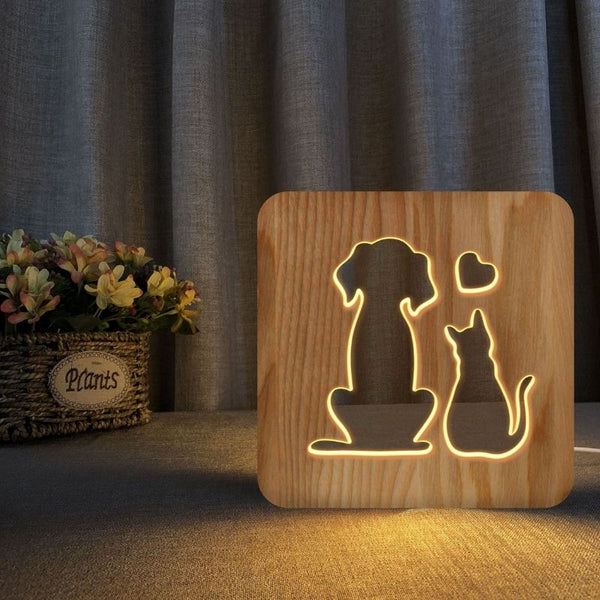 Cat and Dog Wooden Decorative Light