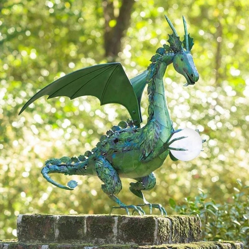 Green Dragon Statue with Solar Pearl