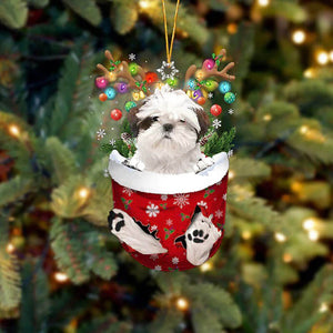 Shih Tzu In Snow Pocket Christmas Ornament SP011
