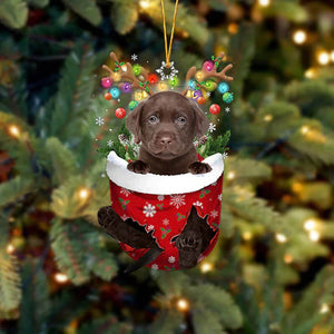 Labrador In Snow Pocket Christmas Ornament SP014