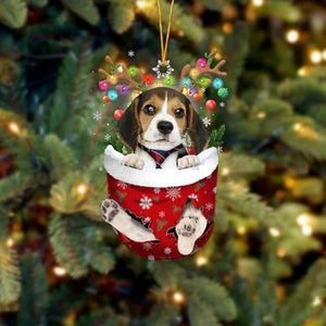 Beagle In Snow Pocket Christmas Ornament SP022