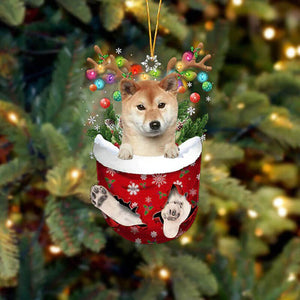 Shiba Inu In Snow Pocket Christmas Ornament SP030