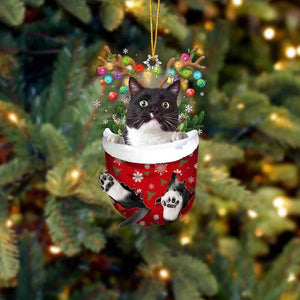 Tuxedo Cat In Snow Pocket Christmas Ornament SP070