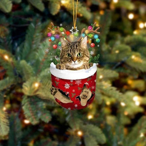 Cat In Snow Pocket Christmas Ornament SP082