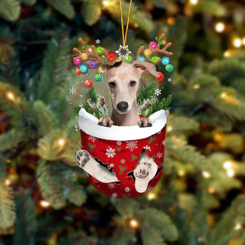 Italian Greyhound In Snow Pocket Christmas Ornament SP094