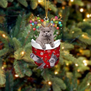 Cat In Snow Pocket Christmas Ornament SP168