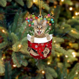 Cat In Snow Pocket Christmas Ornament SP180