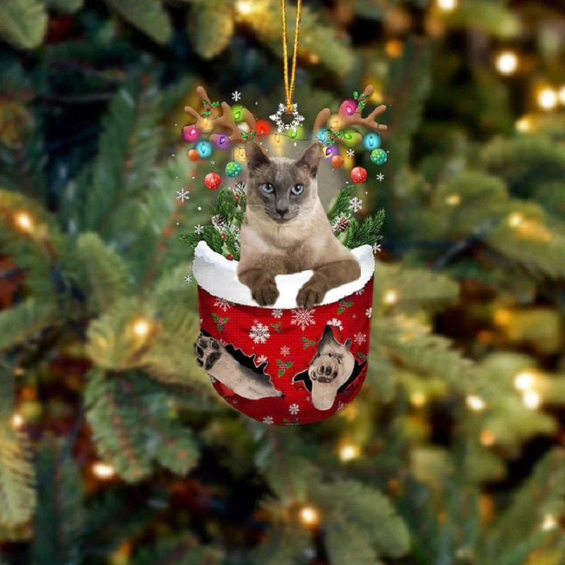 Tonkinese Cat In Snow Pocket Christmas Ornament SP206