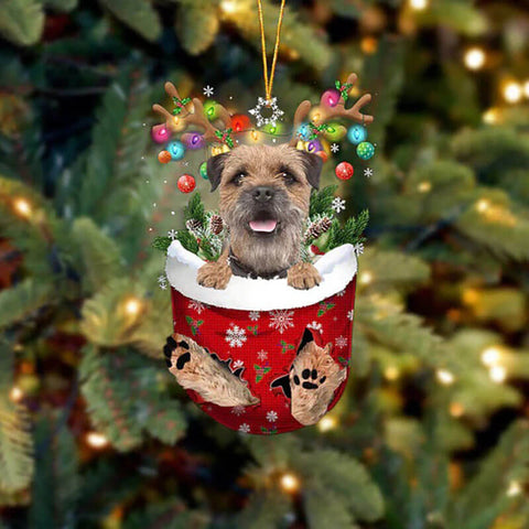 Border Terrier In Snow Pocket Christmas Ornament SP225