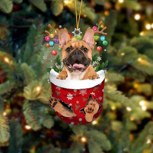 French Bulldog In Snow Pocket Christmas Ornament SP226