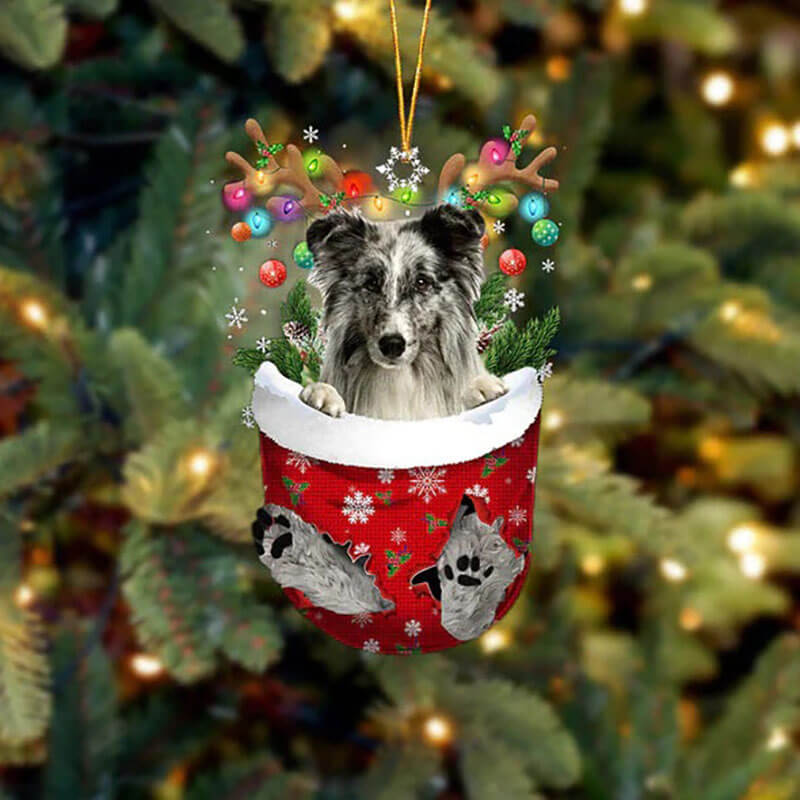Shetland Sheepdog In Snow Pocket Christmas Ornament SP271