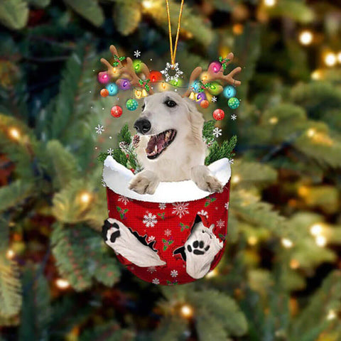 Borzoi In Snow Pocket Christmas Ornament SP281