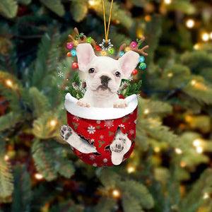 French Bulldog In Snow Pocket Christmas Ornament SP283