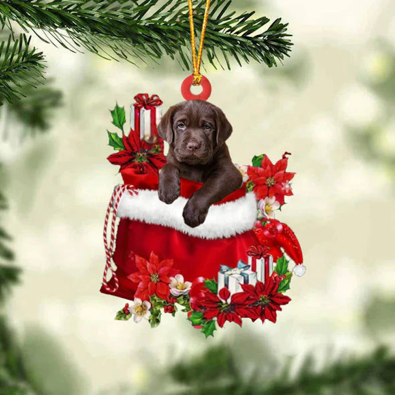 Labrador Retriever In Gift Bag Christmas Ornament GB012