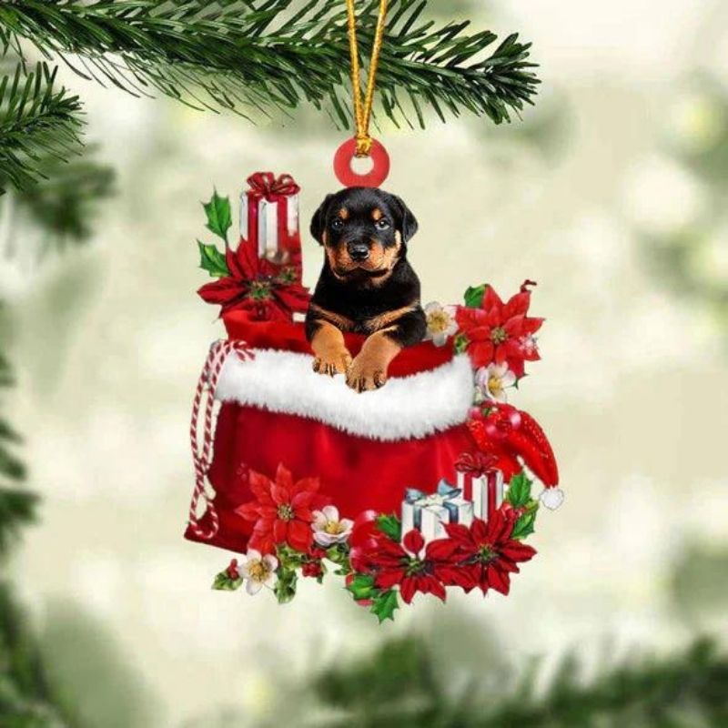 Rottweiler In Gift Bag Christmas Ornament GB053