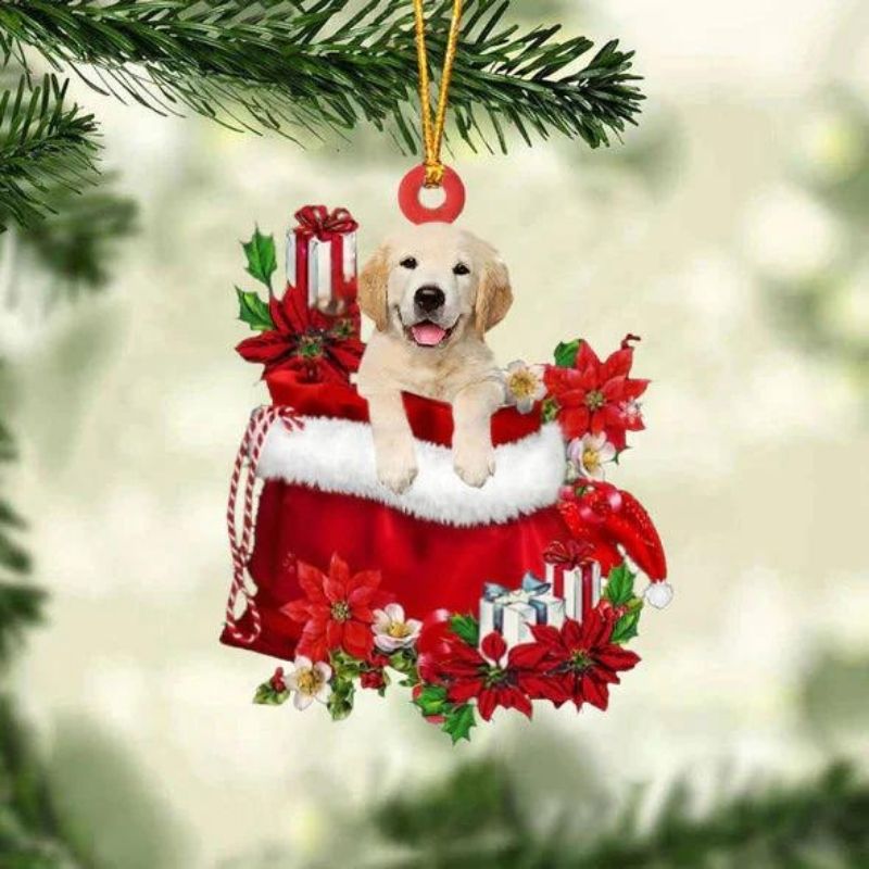Golden Retriever In Gift Bag Christmas Ornament GB071