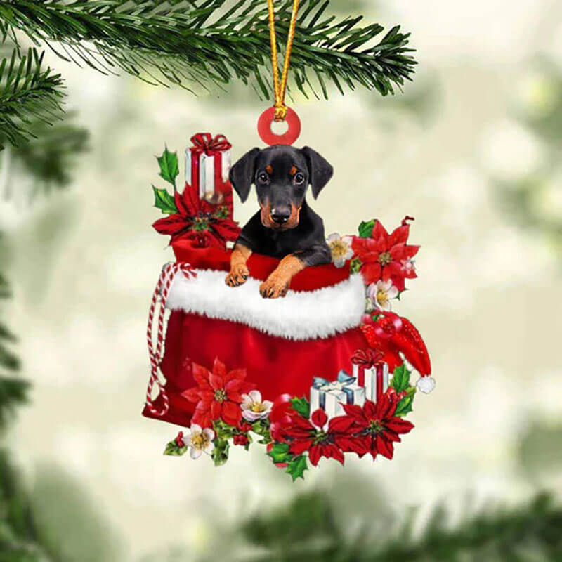 Doberman In Gift Bag Christmas Ornament GB078