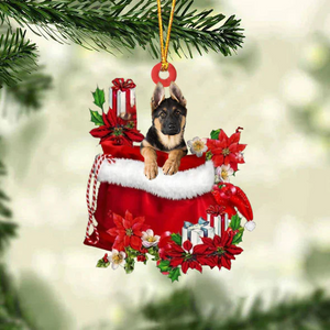 German Shepherd In Gift Bag Christmas Ornament GB083