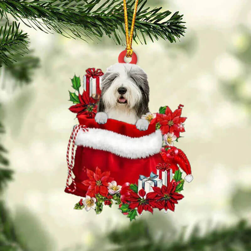 Old English Sheepdog In Gift Bag Christmas Ornament GB121