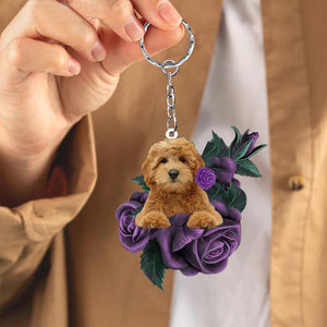 Goldendoodle In Purple Rose Acrylic Keychain PR021