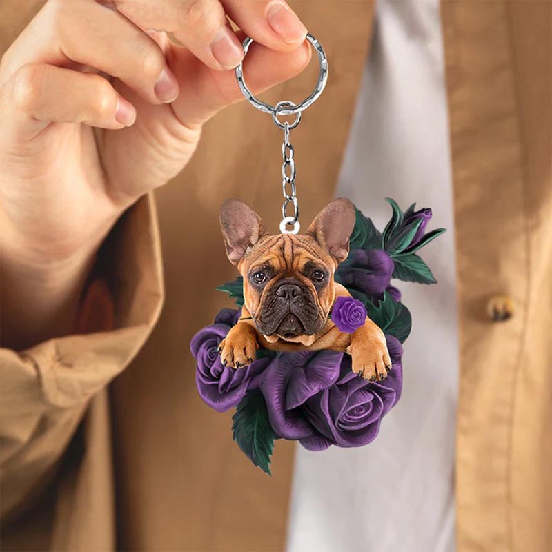 French Bulldog In Purple Rose Acrylic Keychain PR024