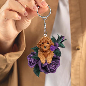 Poodle In Purple Rose Acrylic Keychain PR025