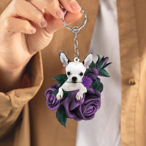 Chihuahua In Purple Rose Acrylic Keychain PR051