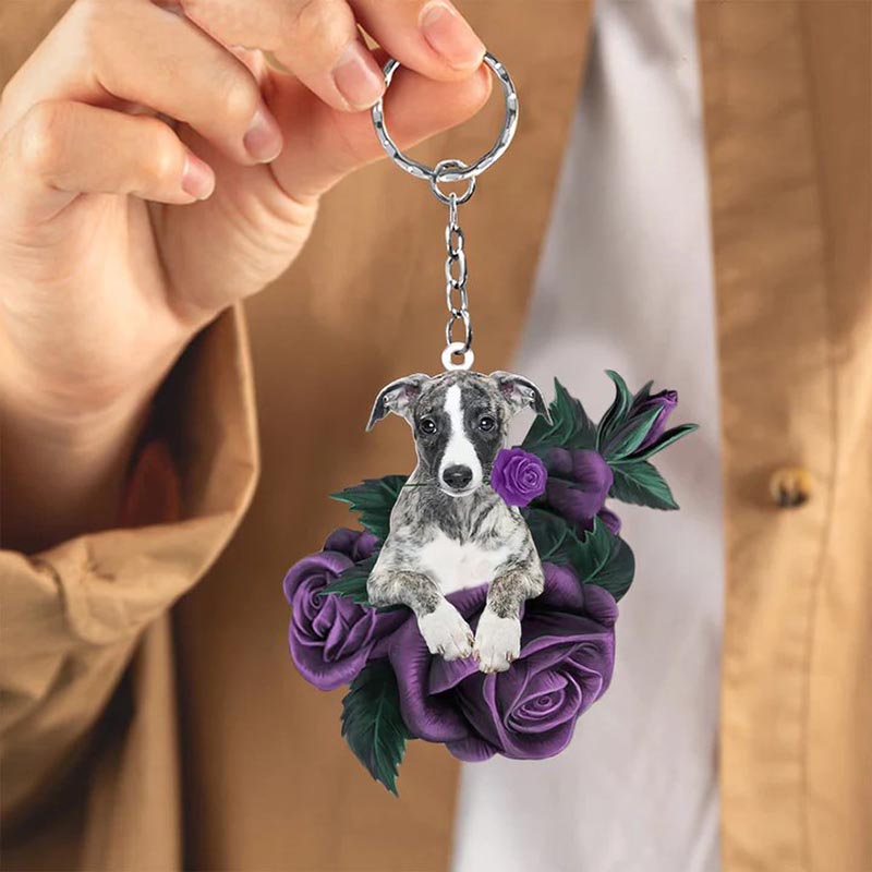 Whippet In Purple Rose Acrylic Keychain PR057