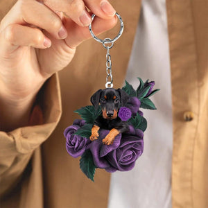 Doberman In Purple Rose Acrylic Keychain PR074