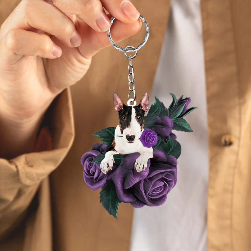 Bull Terrier In Purple Rose Acrylic Keychain PR077