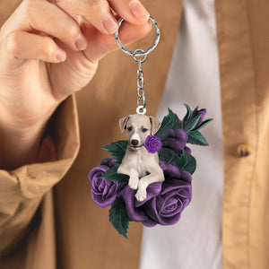 Greyhound In Purple Rose Acrylic Keychain PR091
