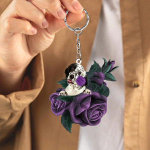 English Setter In Purple Rose Acrylic Keychain PR095