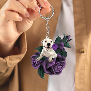 Dogo Argentino In Purple Rose Acrylic Keychain PR098