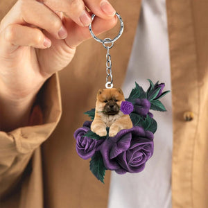Chow Chow In Purple Rose Acrylic Keychain PR100