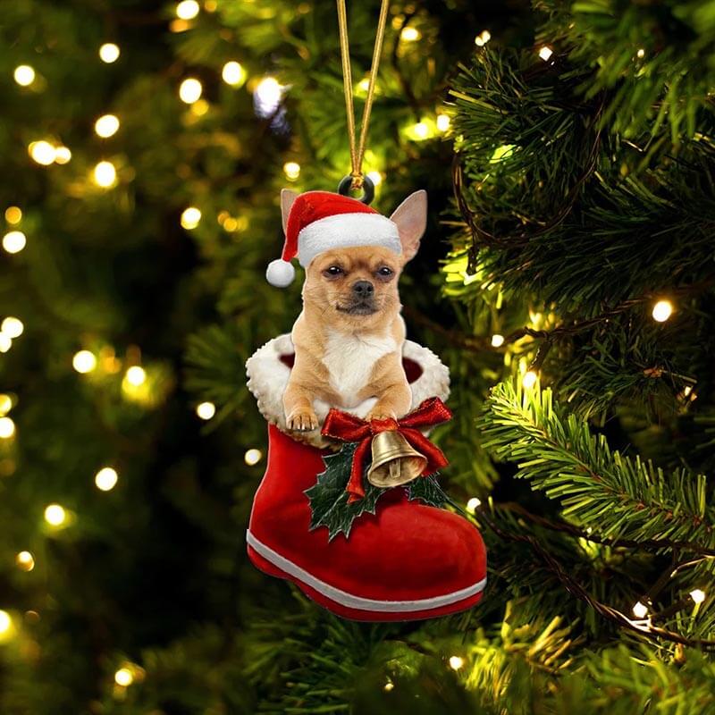 Chihuahua In Santa Boot Christmas Hanging Ornament SB028