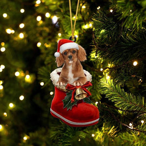 Cavalier King Charles Spaniel In Santa Boot Christmas Hanging Ornament SB030
