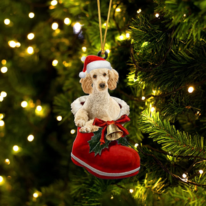 Poodle Apricot In Santa Boot Christmas Hanging Ornament SB038