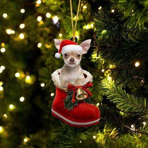 Chihuahua In Santa Boot Christmas Hanging Ornament SB084