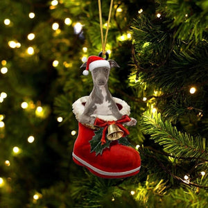 Greyhound In Santa Boot Christmas Hanging Ornament SB099