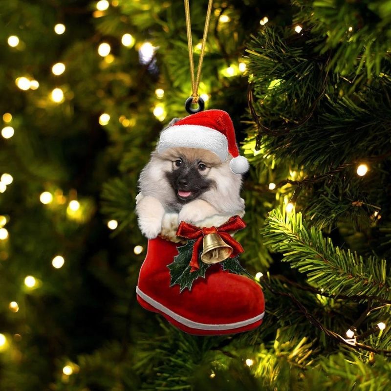 Keeshound In Santa Boot Christmas Hanging Ornament SB108