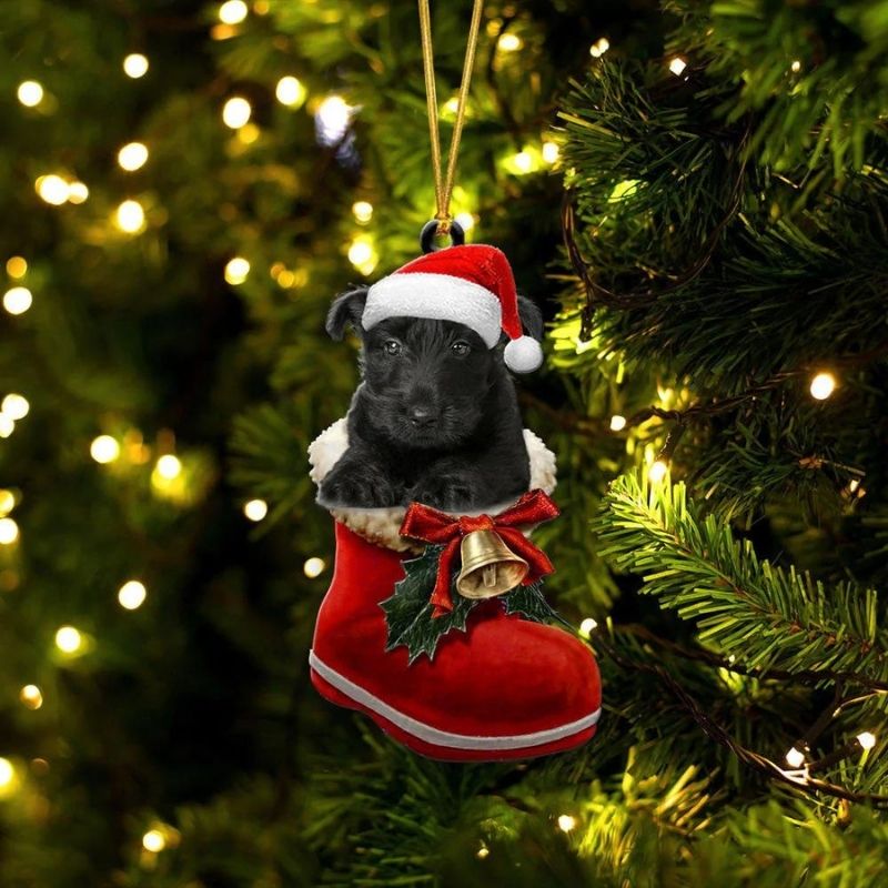 Scottish Terrier In Santa Boot Christmas Hanging Ornament SB122