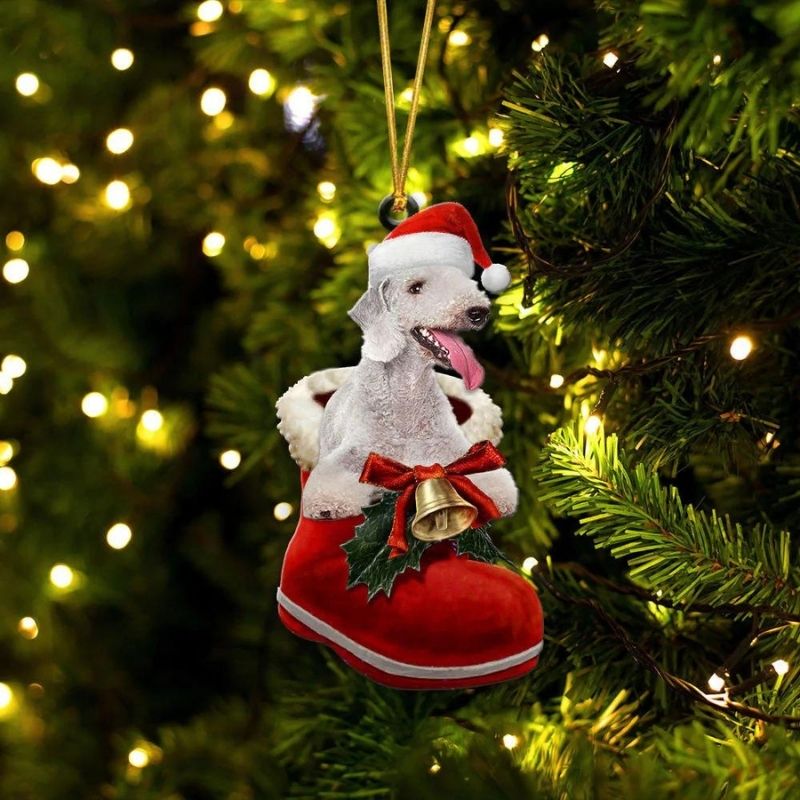 Bedlington Terrier In Santa Boot Christmas Hanging Ornament SB130