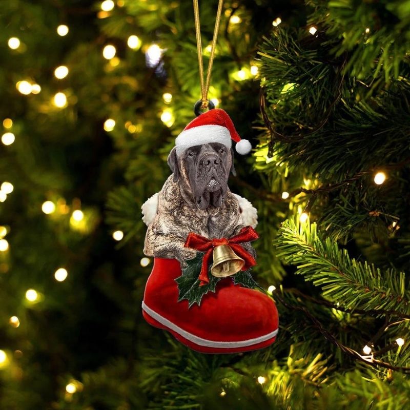 English Mastiff Brindle In Santa Boot Christmas Hanging Ornament SB133