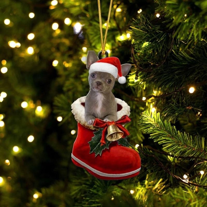 Chihuahua Blue Tan In Santa Boot Christmas Hanging Ornament SB142