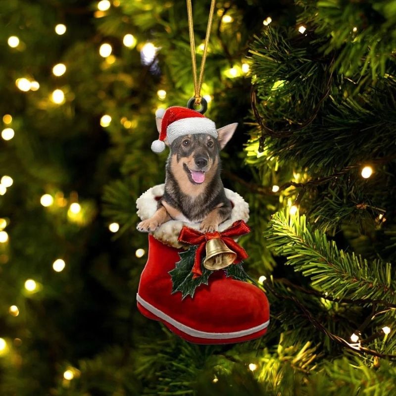 Swedish Vallhund In Santa Boot Christmas Hanging Ornament SB147