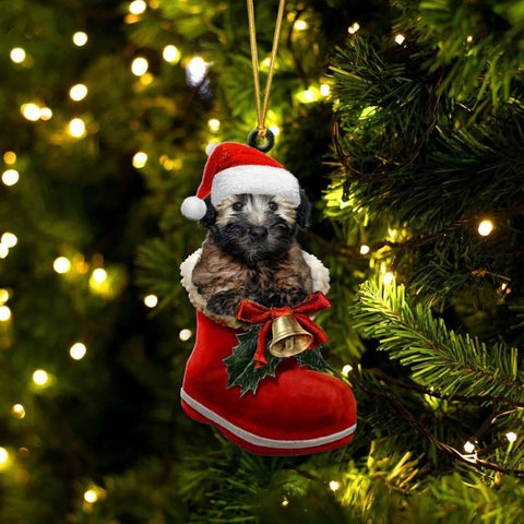 Soft-coated Wheaten Terrier In Santa Boot Christmas Hanging Ornament SB161