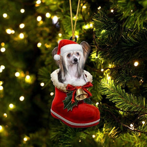 Chinese Crested In Santa Boot Christmas Hanging Ornament SB171