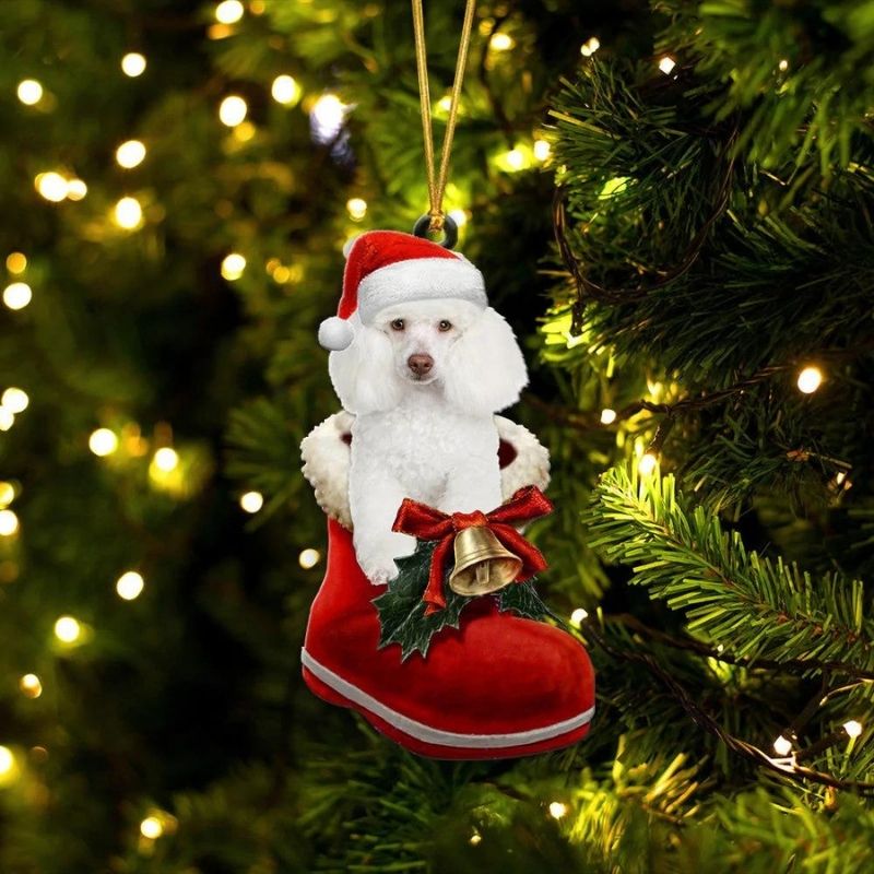 Poodle White In Santa Boot Christmas Hanging Ornament SB175