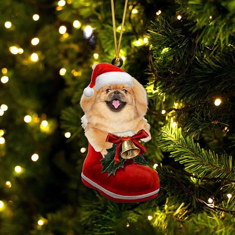 Pekingese In Santa Boot Christmas Hanging Ornament SB212